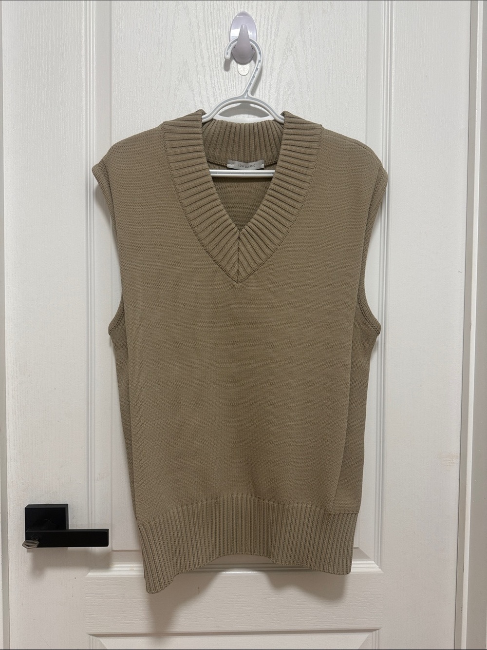 Sleeveless V-Neck Knit Vest — Tan